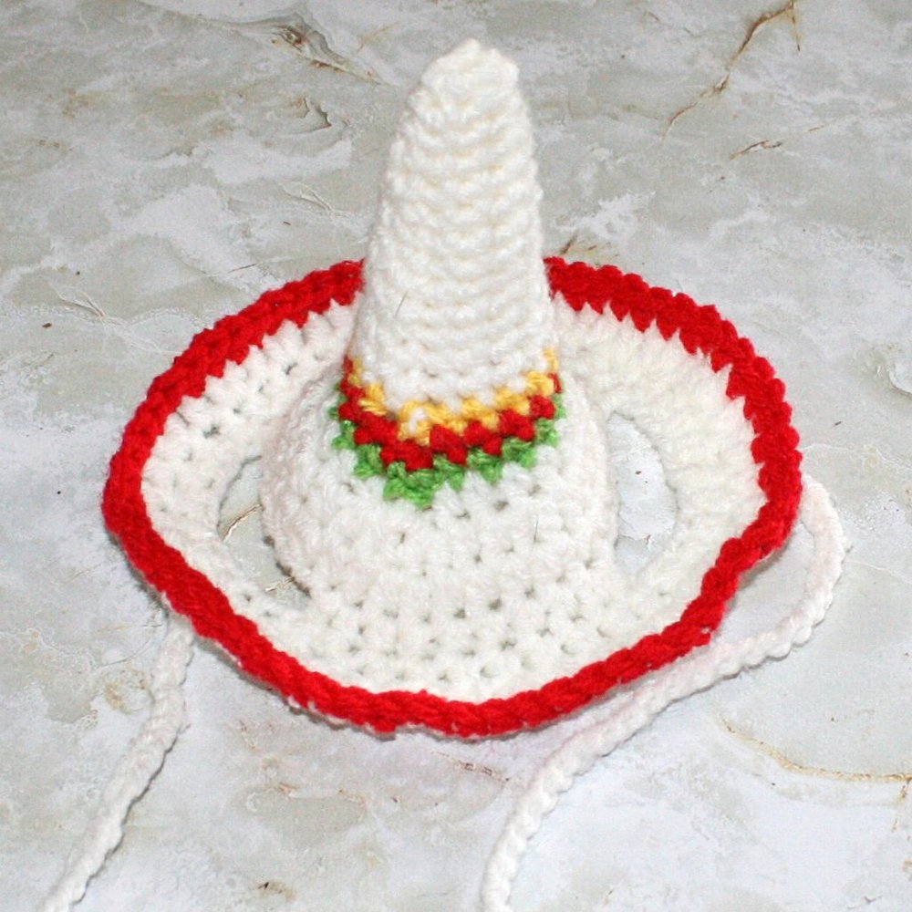HAND CRAFTED Crochet Sombrero Cinco De Mayo Cat Hat Costume Photo Prop - Picture 6 of 15